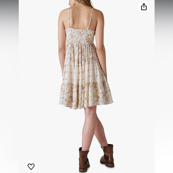 Lucky Brand Babydoll Tiered Sundress: Cream Pink Gold Taupe Mixed Media Print - Picture 6 of 16